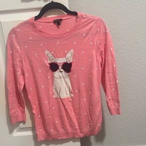 Talbots Pink Sweater with Dog and Sunglasses